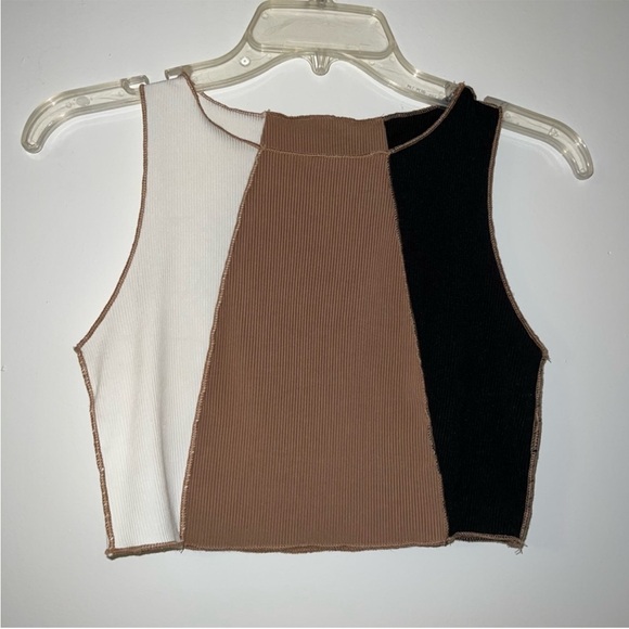 Shein Black Tan White Crop Top - Picture 3 of 4